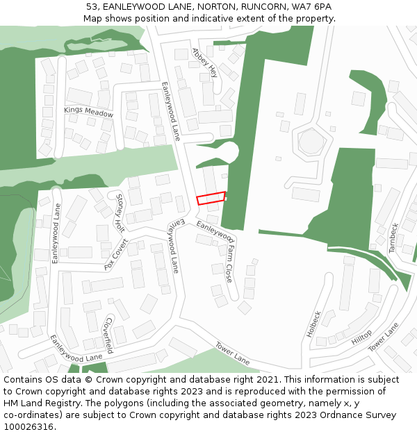 53, EANLEYWOOD LANE, NORTON, RUNCORN, WA7 6PA: Location map and indicative extent of plot