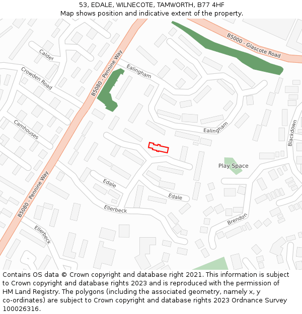 53, EDALE, WILNECOTE, TAMWORTH, B77 4HF: Location map and indicative extent of plot