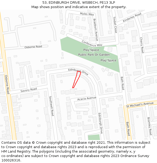 53, EDINBURGH DRIVE, WISBECH, PE13 3LP: Location map and indicative extent of plot