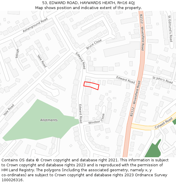 53, EDWARD ROAD, HAYWARDS HEATH, RH16 4QJ: Location map and indicative extent of plot