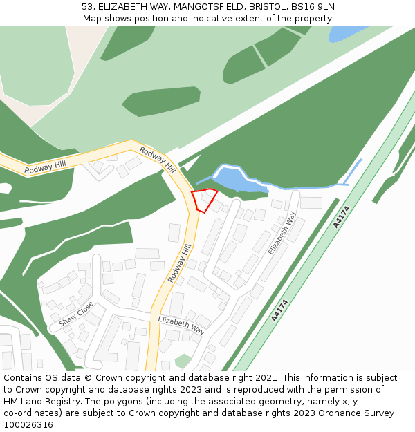 53, ELIZABETH WAY, MANGOTSFIELD, BRISTOL, BS16 9LN: Location map and indicative extent of plot