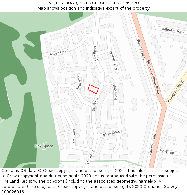 53, ELM ROAD, SUTTON COLDFIELD, B76 2PQ: Location map and indicative extent of plot