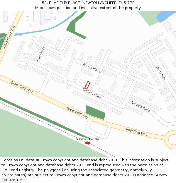 53, ELMFIELD PLACE, NEWTON AYCLIFFE, DL5 7BE: Location map and indicative extent of plot