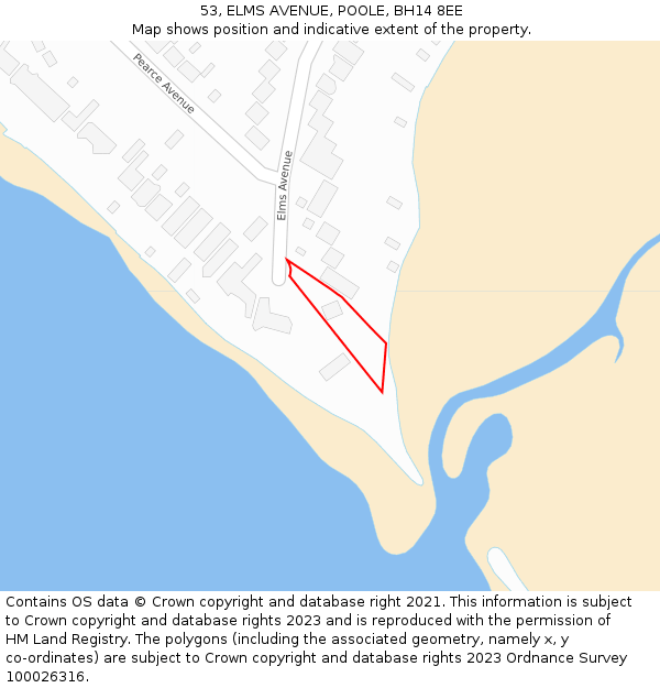 53, ELMS AVENUE, POOLE, BH14 8EE: Location map and indicative extent of plot