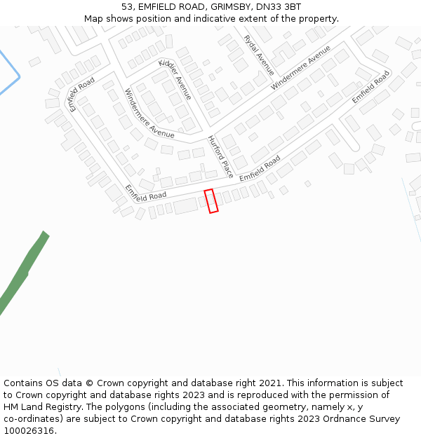 53, EMFIELD ROAD, GRIMSBY, DN33 3BT: Location map and indicative extent of plot