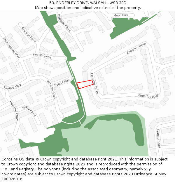 53, ENDERLEY DRIVE, WALSALL, WS3 3PD: Location map and indicative extent of plot