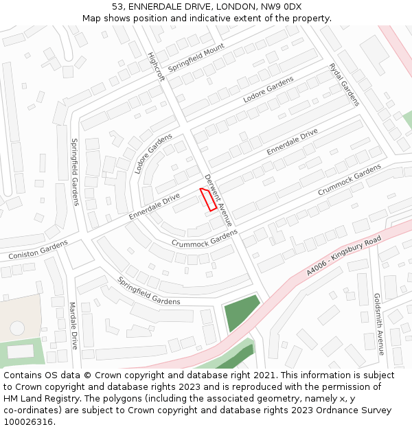 53, ENNERDALE DRIVE, LONDON, NW9 0DX: Location map and indicative extent of plot
