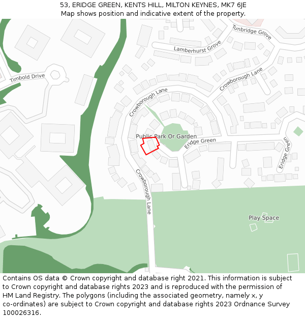 53, ERIDGE GREEN, KENTS HILL, MILTON KEYNES, MK7 6JE: Location map and indicative extent of plot