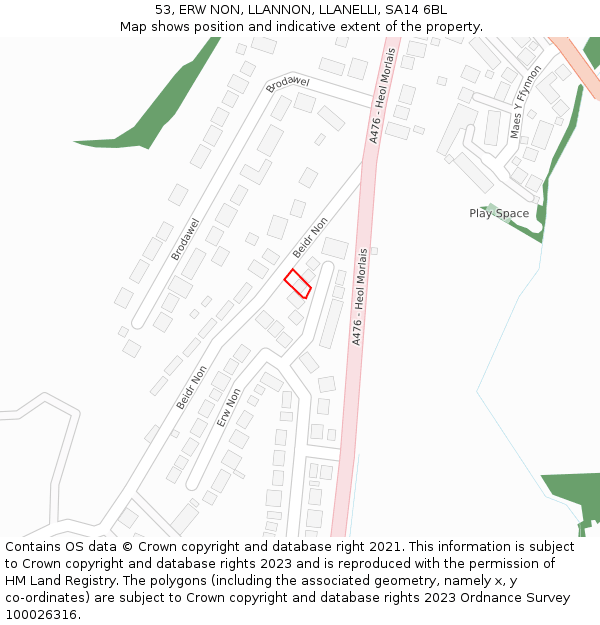 53, ERW NON, LLANNON, LLANELLI, SA14 6BL: Location map and indicative extent of plot