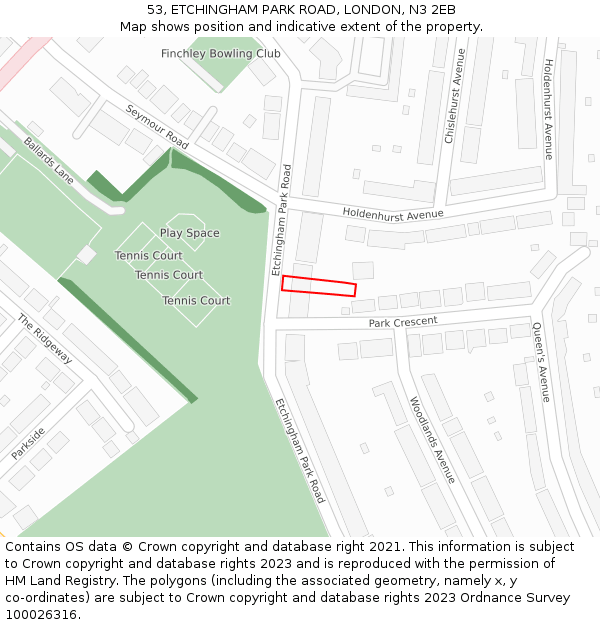 53, ETCHINGHAM PARK ROAD, LONDON, N3 2EB: Location map and indicative extent of plot