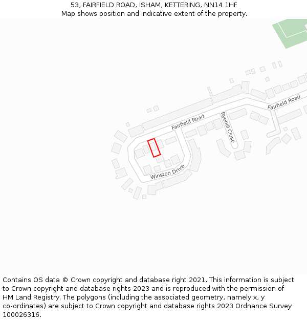 53, FAIRFIELD ROAD, ISHAM, KETTERING, NN14 1HF: Location map and indicative extent of plot