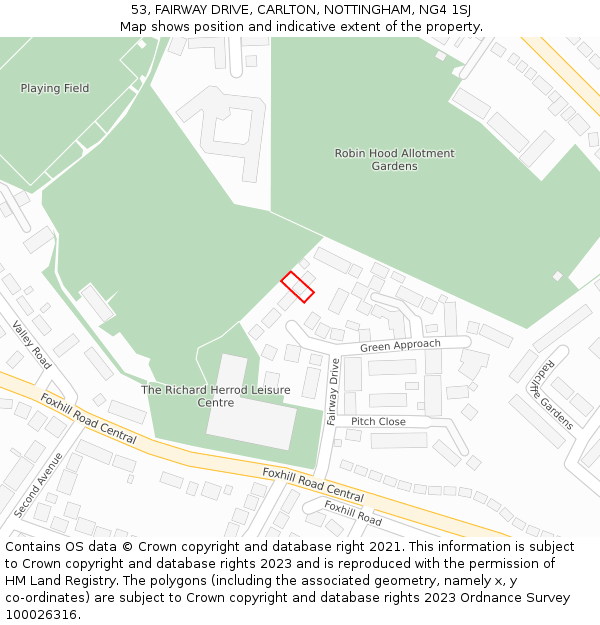 53, FAIRWAY DRIVE, CARLTON, NOTTINGHAM, NG4 1SJ: Location map and indicative extent of plot