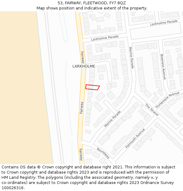 53, FAIRWAY, FLEETWOOD, FY7 8QZ: Location map and indicative extent of plot