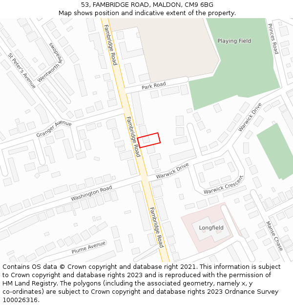 53, FAMBRIDGE ROAD, MALDON, CM9 6BG: Location map and indicative extent of plot