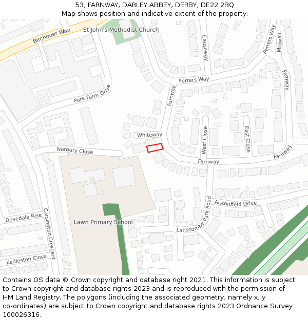 53, FARNWAY, DARLEY ABBEY, DERBY, DE22 2BQ: Location map and indicative extent of plot