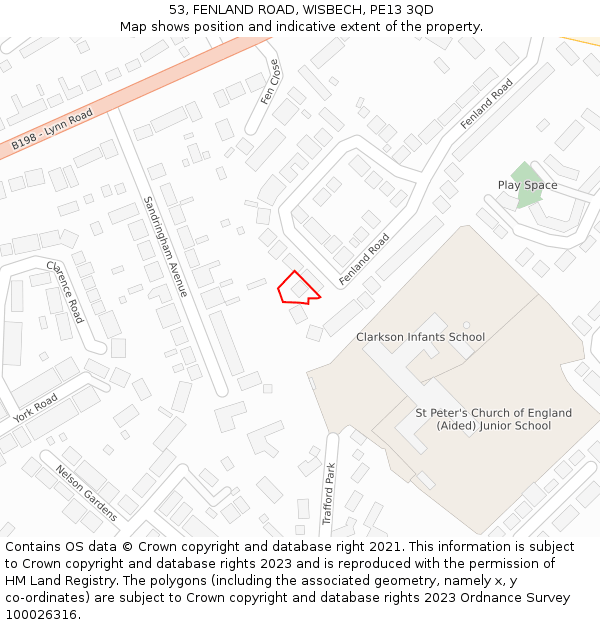 53, FENLAND ROAD, WISBECH, PE13 3QD: Location map and indicative extent of plot