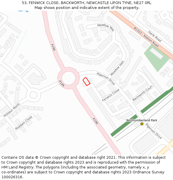 53, FENWICK CLOSE, BACKWORTH, NEWCASTLE UPON TYNE, NE27 0RL: Location map and indicative extent of plot