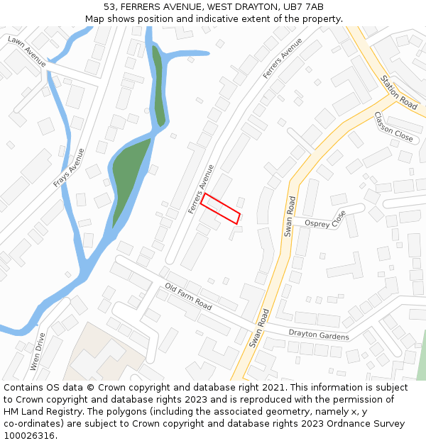 53, FERRERS AVENUE, WEST DRAYTON, UB7 7AB: Location map and indicative extent of plot