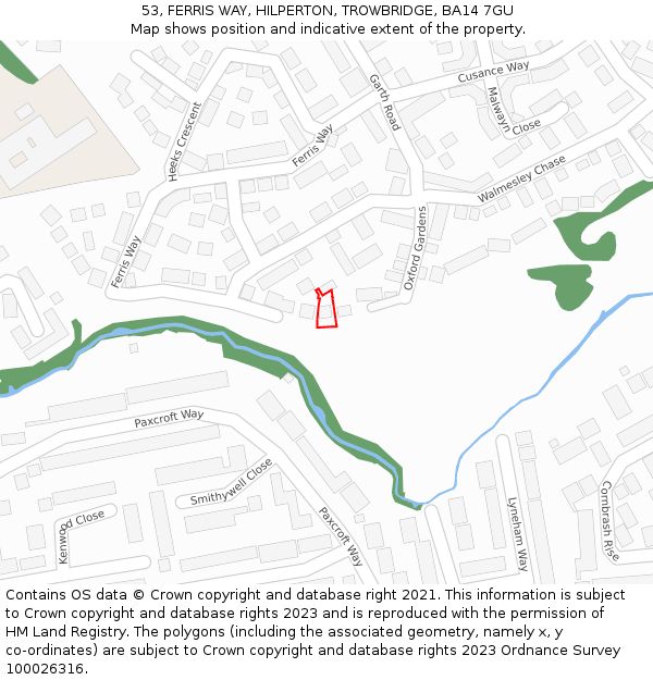 53, FERRIS WAY, HILPERTON, TROWBRIDGE, BA14 7GU: Location map and indicative extent of plot