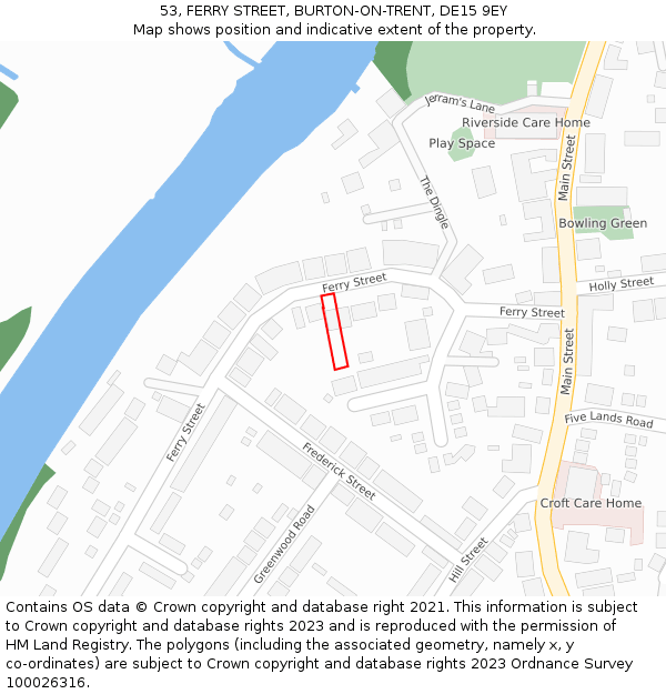 53, FERRY STREET, BURTON-ON-TRENT, DE15 9EY: Location map and indicative extent of plot