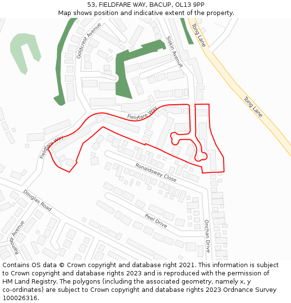 53, FIELDFARE WAY, BACUP, OL13 9PP: Location map and indicative extent of plot