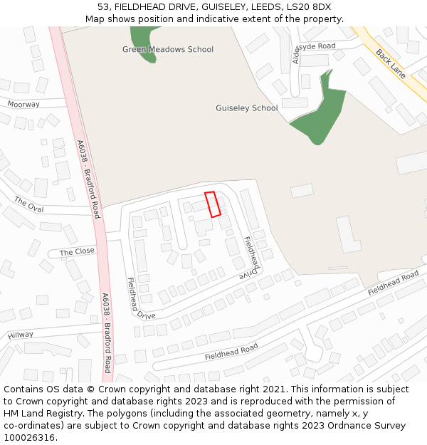 53, FIELDHEAD DRIVE, GUISELEY, LEEDS, LS20 8DX: Location map and indicative extent of plot