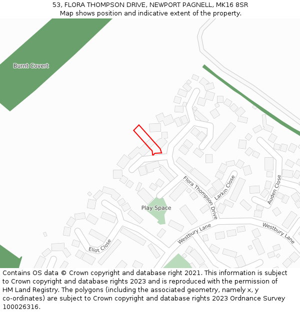 53, FLORA THOMPSON DRIVE, NEWPORT PAGNELL, MK16 8SR: Location map and indicative extent of plot