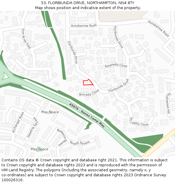 53, FLORIBUNDA DRIVE, NORTHAMPTON, NN4 8TY: Location map and indicative extent of plot