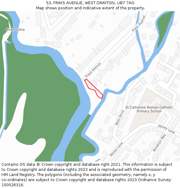 53, FRAYS AVENUE, WEST DRAYTON, UB7 7AG: Location map and indicative extent of plot