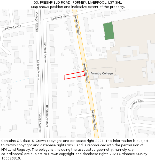 53, FRESHFIELD ROAD, FORMBY, LIVERPOOL, L37 3HL: Location map and indicative extent of plot