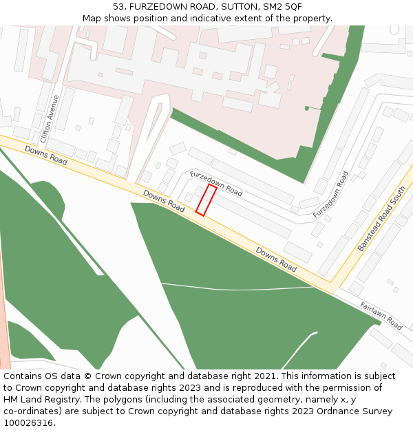 53, FURZEDOWN ROAD, SUTTON, SM2 5QF: Location map and indicative extent of plot