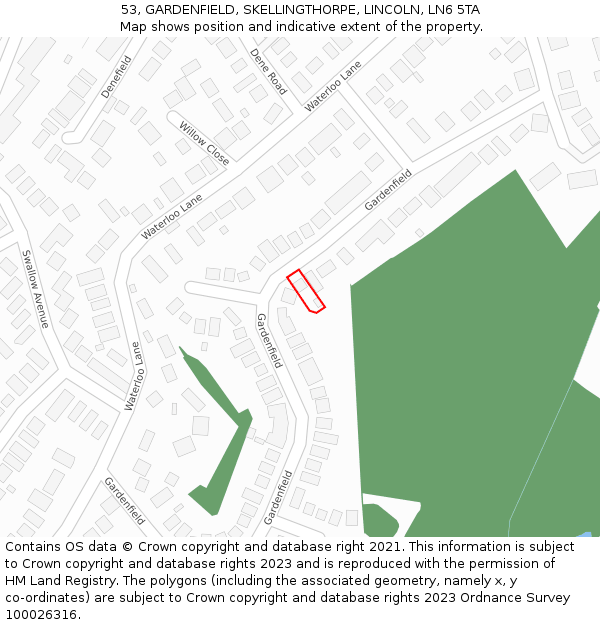 53, GARDENFIELD, SKELLINGTHORPE, LINCOLN, LN6 5TA: Location map and indicative extent of plot