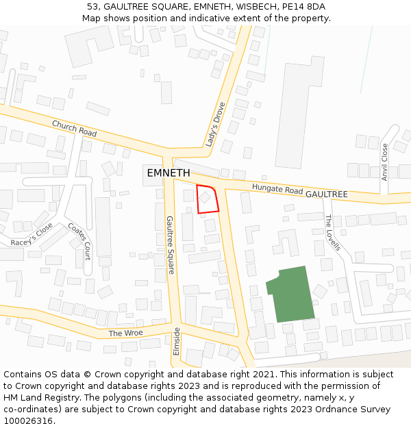 53, GAULTREE SQUARE, EMNETH, WISBECH, PE14 8DA: Location map and indicative extent of plot