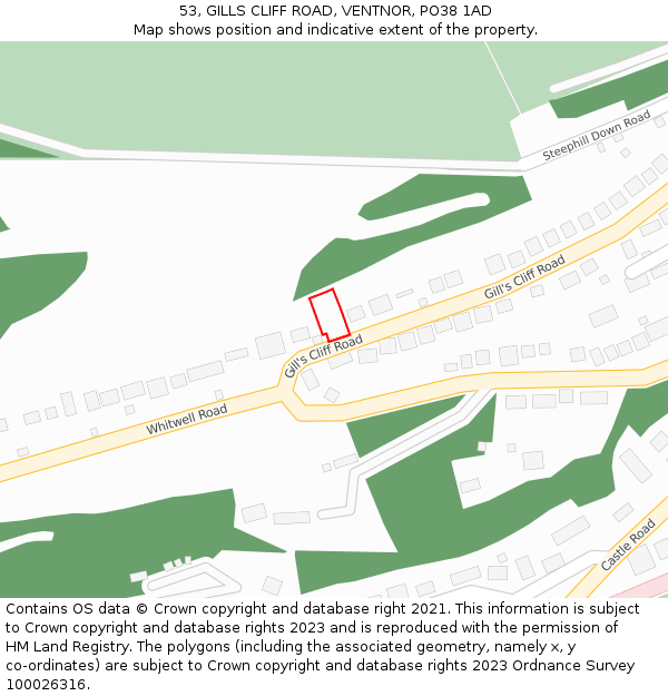 53, GILLS CLIFF ROAD, VENTNOR, PO38 1AD: Location map and indicative extent of plot