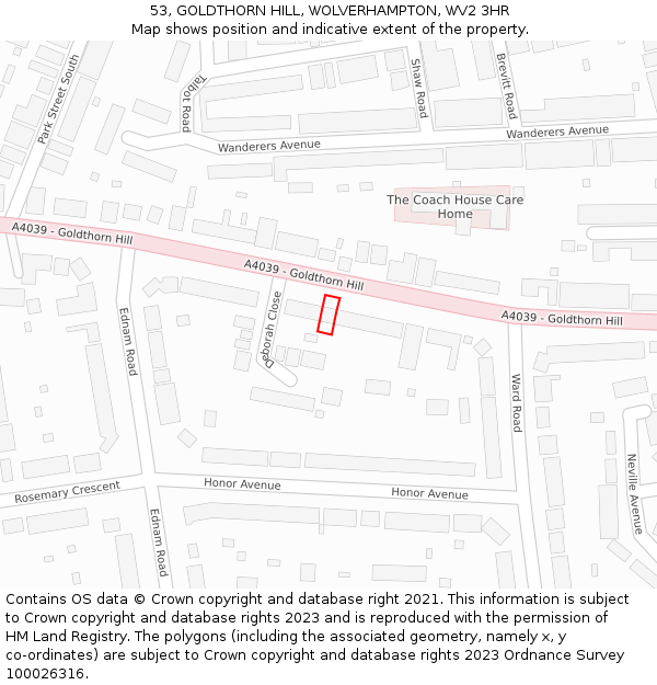 53, GOLDTHORN HILL, WOLVERHAMPTON, WV2 3HR: Location map and indicative extent of plot