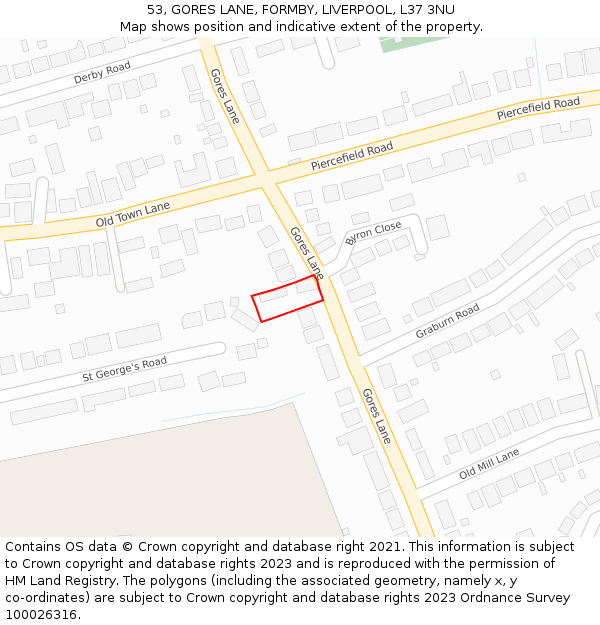 53, GORES LANE, FORMBY, LIVERPOOL, L37 3NU: Location map and indicative extent of plot