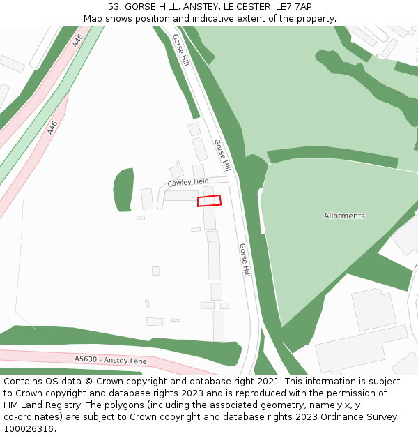 53, GORSE HILL, ANSTEY, LEICESTER, LE7 7AP: Location map and indicative extent of plot
