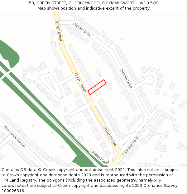 53, GREEN STREET, CHORLEYWOOD, RICKMANSWORTH, WD3 5QS: Location map and indicative extent of plot