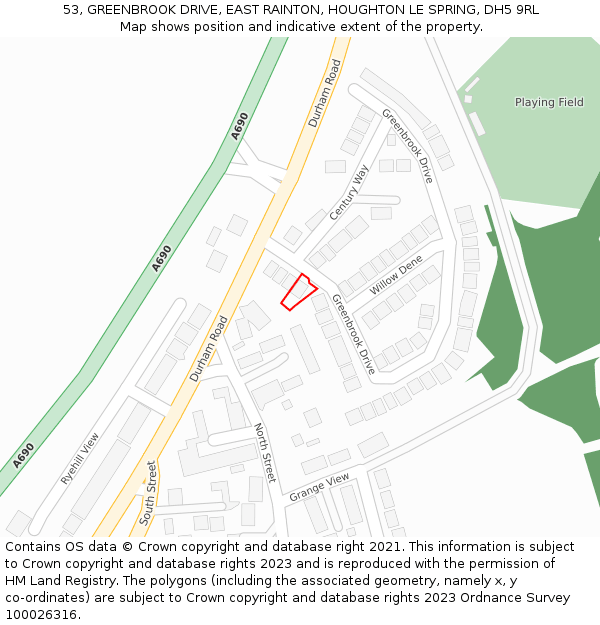 53, GREENBROOK DRIVE, EAST RAINTON, HOUGHTON LE SPRING, DH5 9RL: Location map and indicative extent of plot