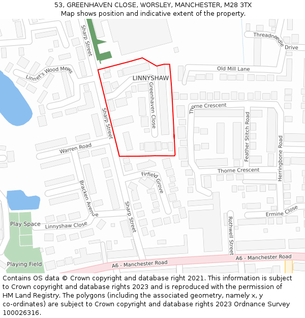 53, GREENHAVEN CLOSE, WORSLEY, MANCHESTER, M28 3TX: Location map and indicative extent of plot