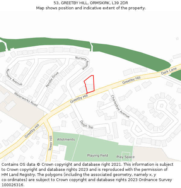 53, GREETBY HILL, ORMSKIRK, L39 2DR: Location map and indicative extent of plot