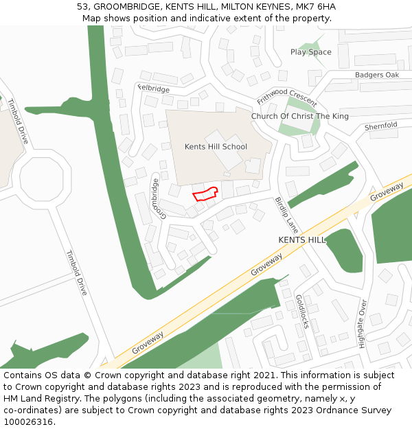 53, GROOMBRIDGE, KENTS HILL, MILTON KEYNES, MK7 6HA: Location map and indicative extent of plot