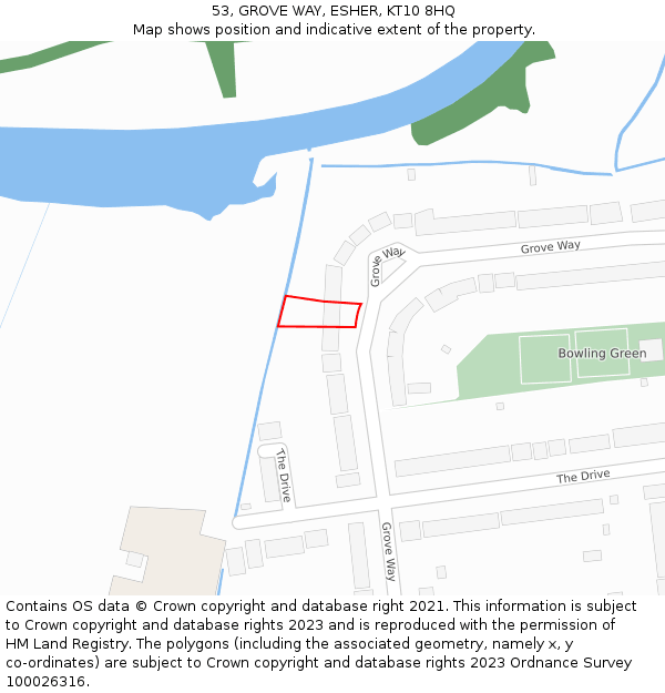 53, GROVE WAY, ESHER, KT10 8HQ: Location map and indicative extent of plot