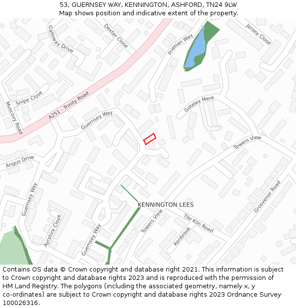 53, GUERNSEY WAY, KENNINGTON, ASHFORD, TN24 9LW: Location map and indicative extent of plot