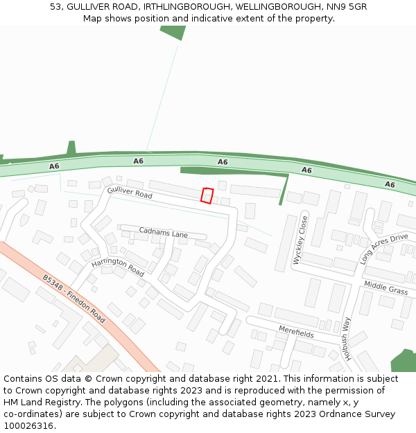 53, GULLIVER ROAD, IRTHLINGBOROUGH, WELLINGBOROUGH, NN9 5GR: Location map and indicative extent of plot