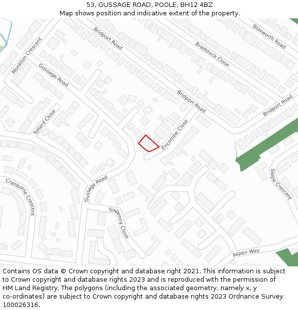 53, GUSSAGE ROAD, POOLE, BH12 4BZ: Location map and indicative extent of plot