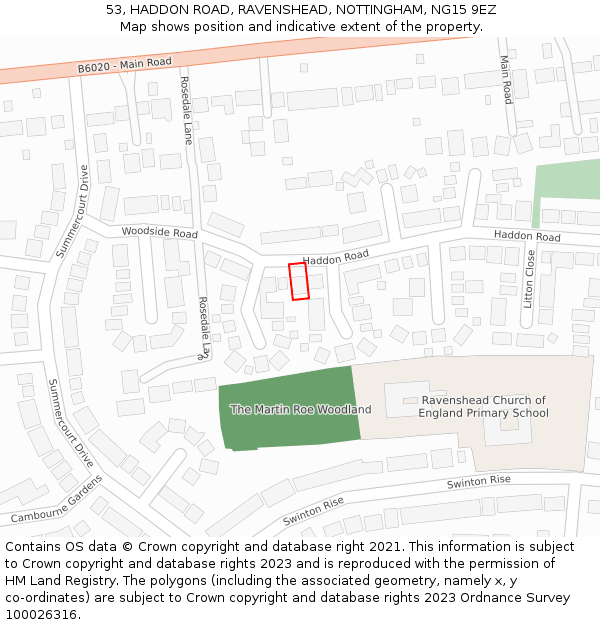 53, HADDON ROAD, RAVENSHEAD, NOTTINGHAM, NG15 9EZ: Location map and indicative extent of plot