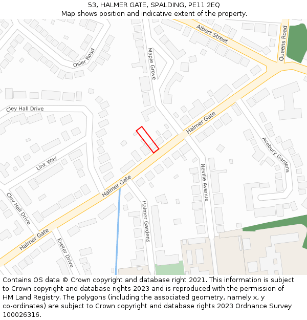 53, HALMER GATE, SPALDING, PE11 2EQ: Location map and indicative extent of plot