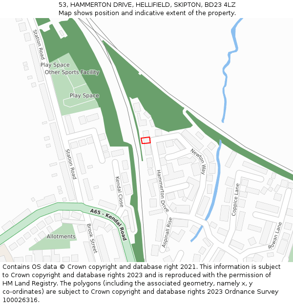 53, HAMMERTON DRIVE, HELLIFIELD, SKIPTON, BD23 4LZ: Location map and indicative extent of plot