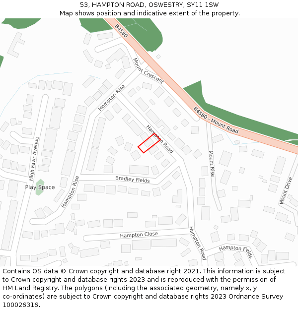 53, HAMPTON ROAD, OSWESTRY, SY11 1SW: Location map and indicative extent of plot